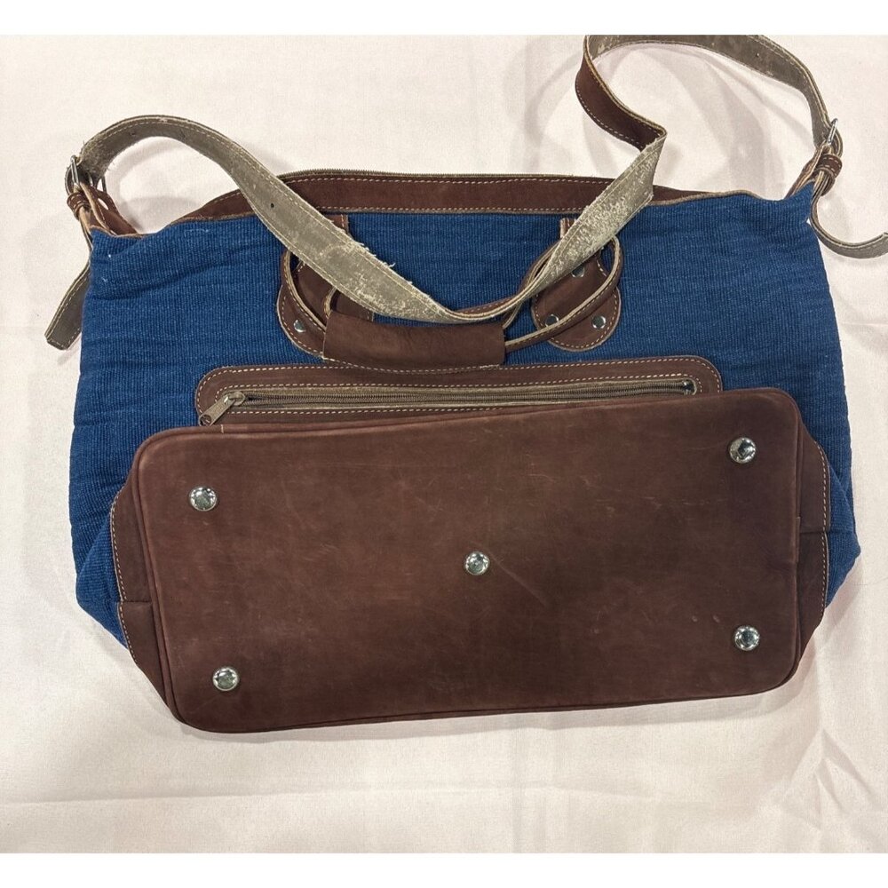 Vintage-Inspired Boho Shoulder Bag Chevron Pattern & Leather Accents Adjustable - Picture 2 of 10